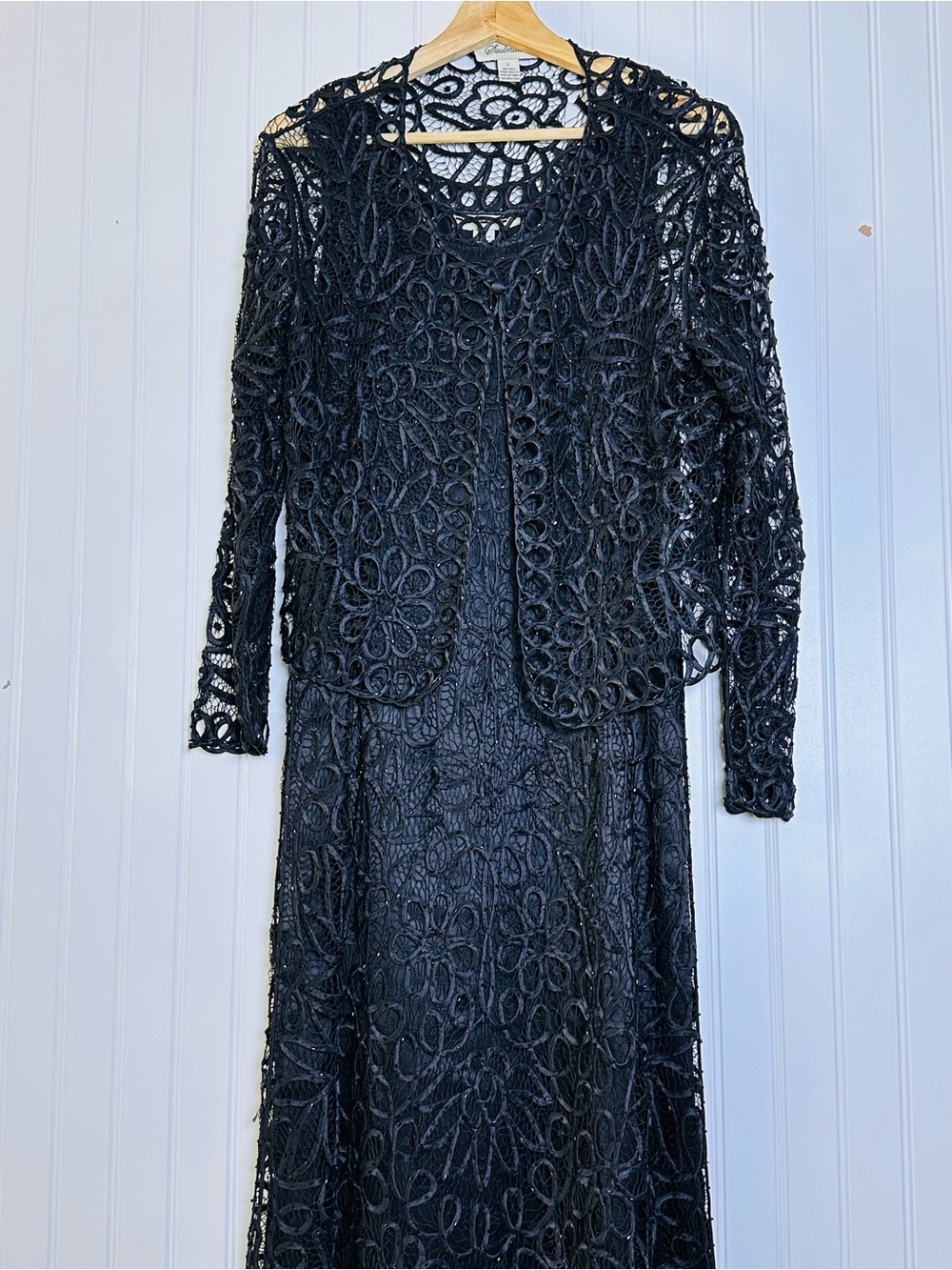 Soulmates Handcrafted Embroidered Beaded Silk Lace Evening Dress Jacket Set Sz L - Picture 3 of 16